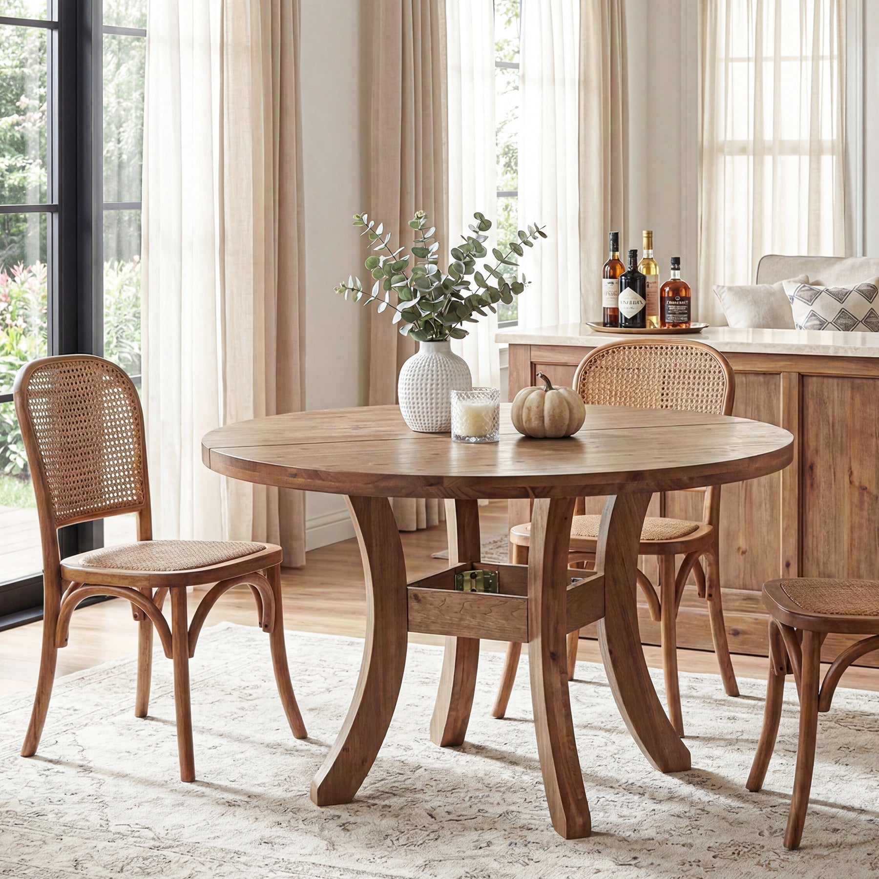 Solid Wood Round Dining Table, 47" Kitchen Table with Unique Curved Legs