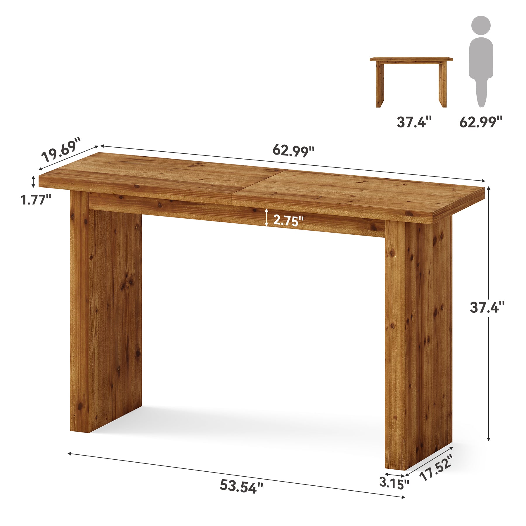 Solid Wood Bar Table, 63" Counter Height Pub Table with Sturdy Base