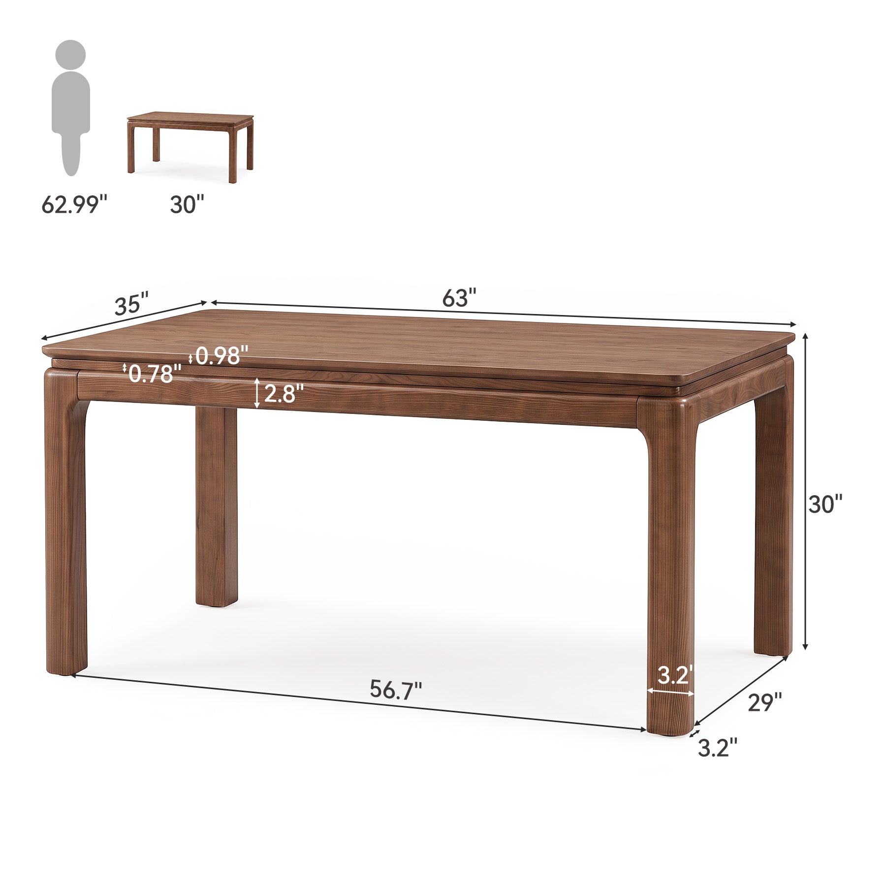 63" Solid Wood Executive Desk, Wooden Computer Desk with 3-Layer Desktop for Home Office