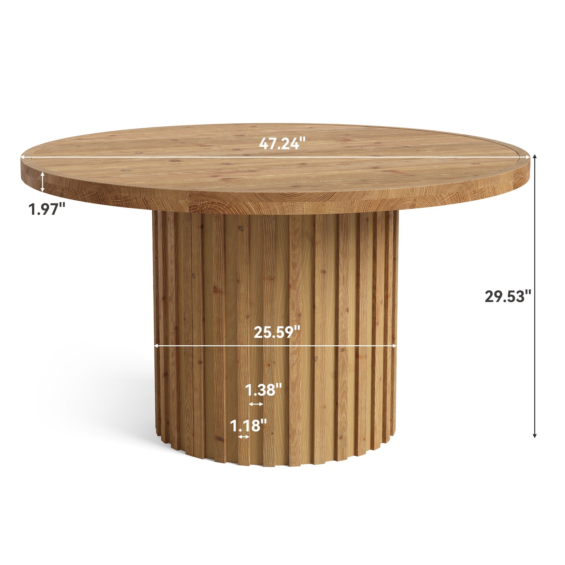Round Solid Wood Dining Table for 4, 47" Kitchen Table with Fluted Pedestal Base