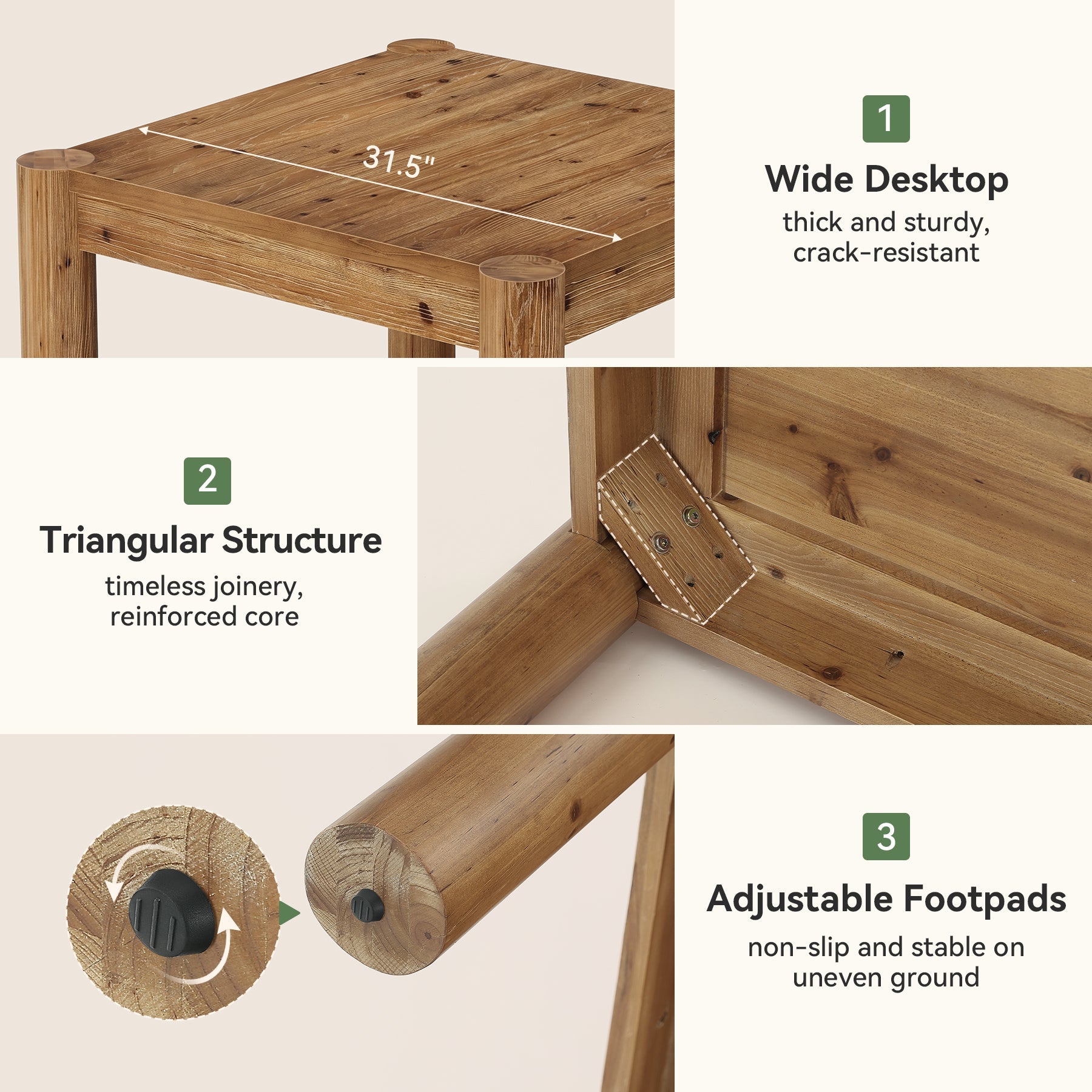 31.5" Square Coffee Table, Solid Wood Center Table Accent Cocktail Table