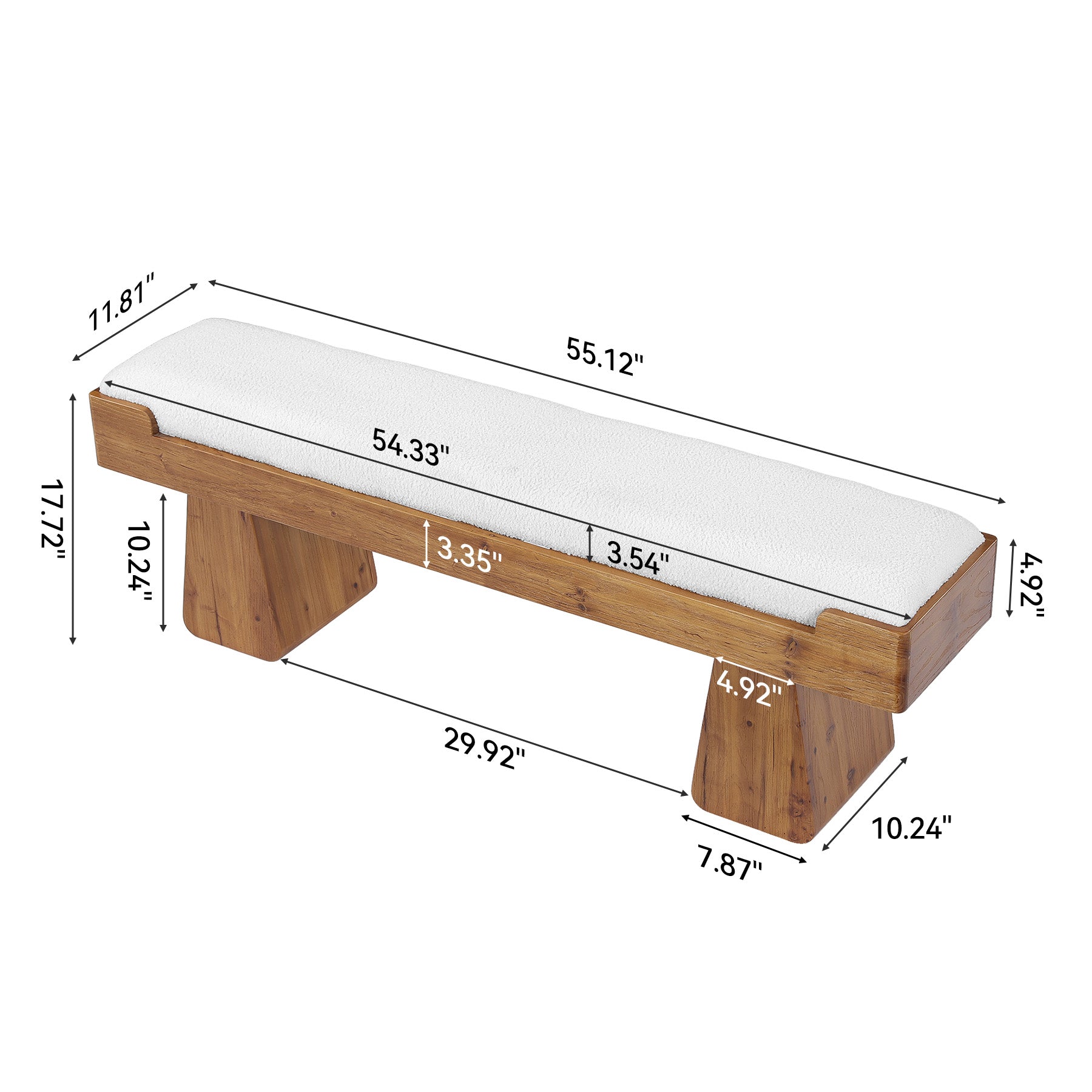55" Upholstered Solid Wood Entryway Bench, Farmhouse Shoe Bench with Cushion for Hallway