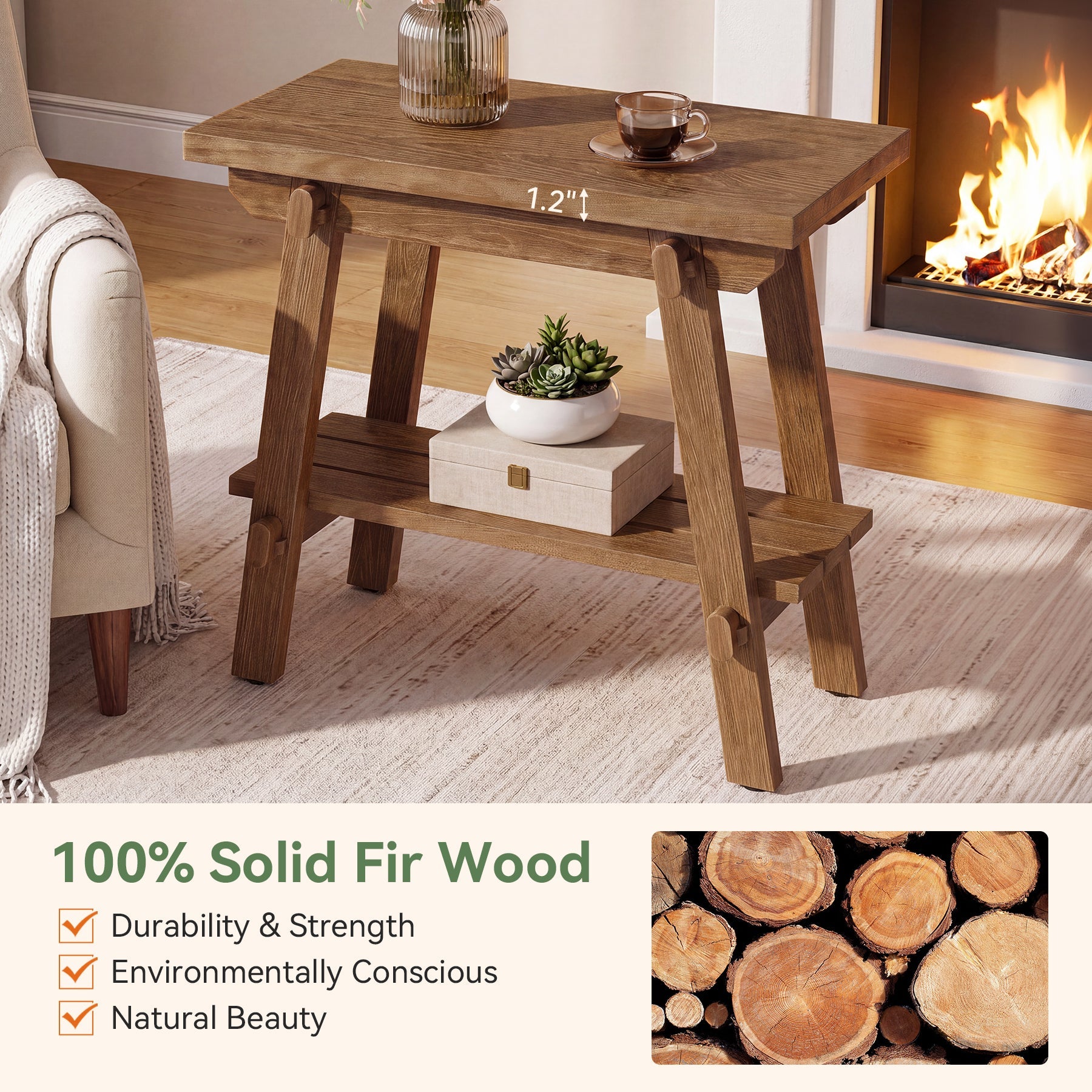 Solid Wood End Table, 23.6" Narrow Couch Side Table Nightstand for Small Spaces