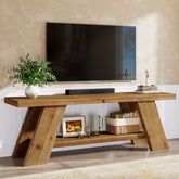 Solid Wood TV Stand with 2-Tier Shelf, 63" TV Media Console for TVs up to 75" 3