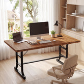 63" Solid Wood Executive Desk with Metal Legs, Farmhouse Home Office Computer Desk 3