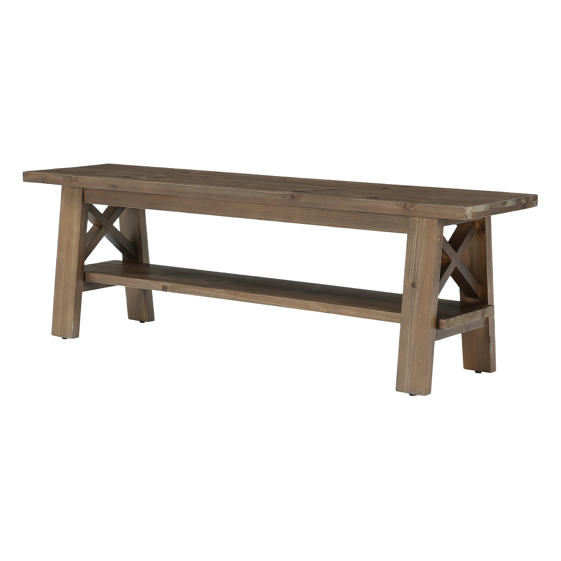 55" Entryway Shoe Bench, Solid Wood End of Bed Bench with Storage Shelf