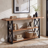 63" Solid Wood Console Table, 3-Tier Narrow Behind Couch Sofa Table, Entryway 3