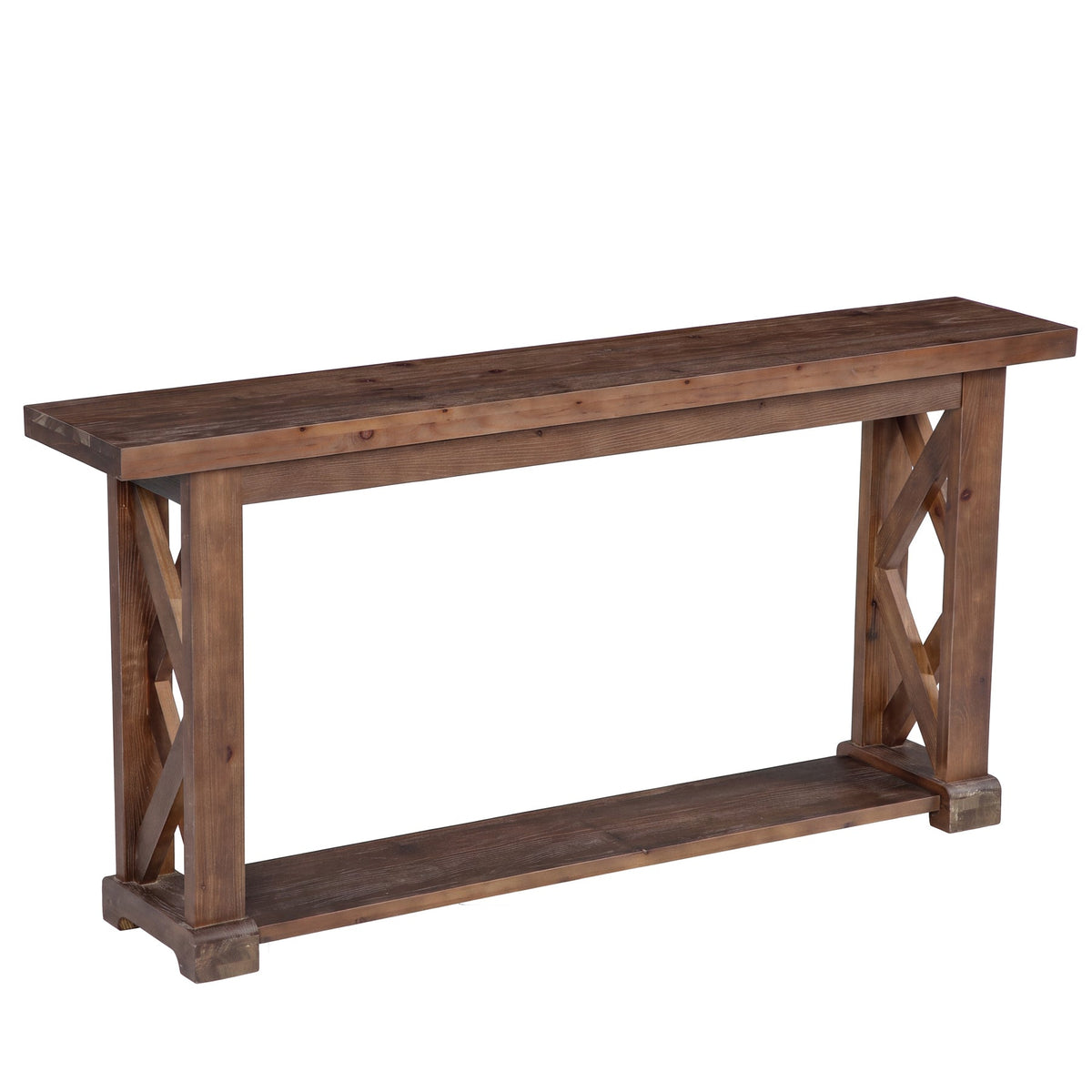 63" Console Table, Farmhouse Solid Wood, 2-Tier X-Shaped Frame, Narrow Sofa Table