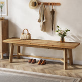 55" Solid Wood Bench, Farmhouse Long Bench Seat for Entryway 3