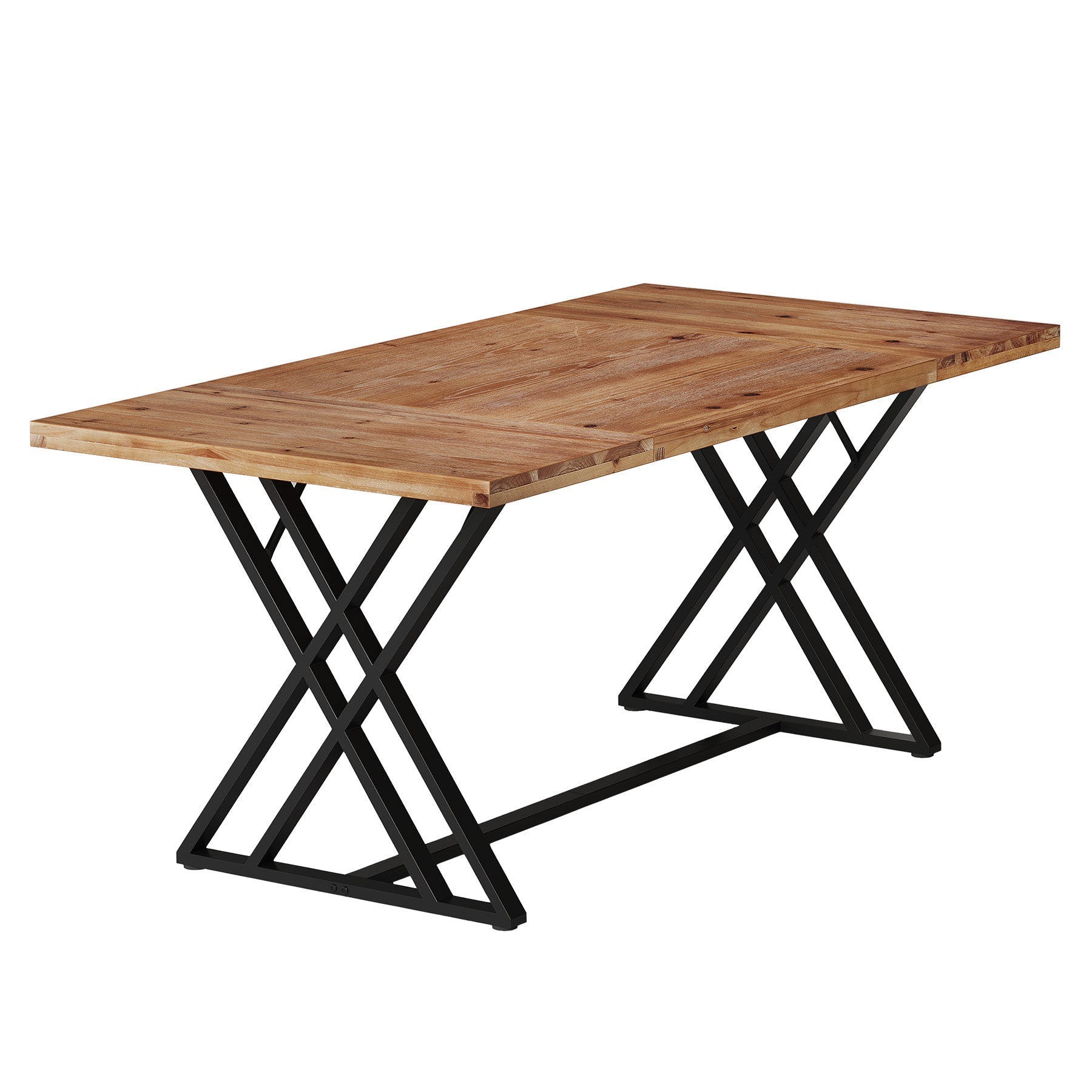 63" Solid Wood Dining Table, Rectangular Kitchen Table with X Shaped Metal Legs for 4-6