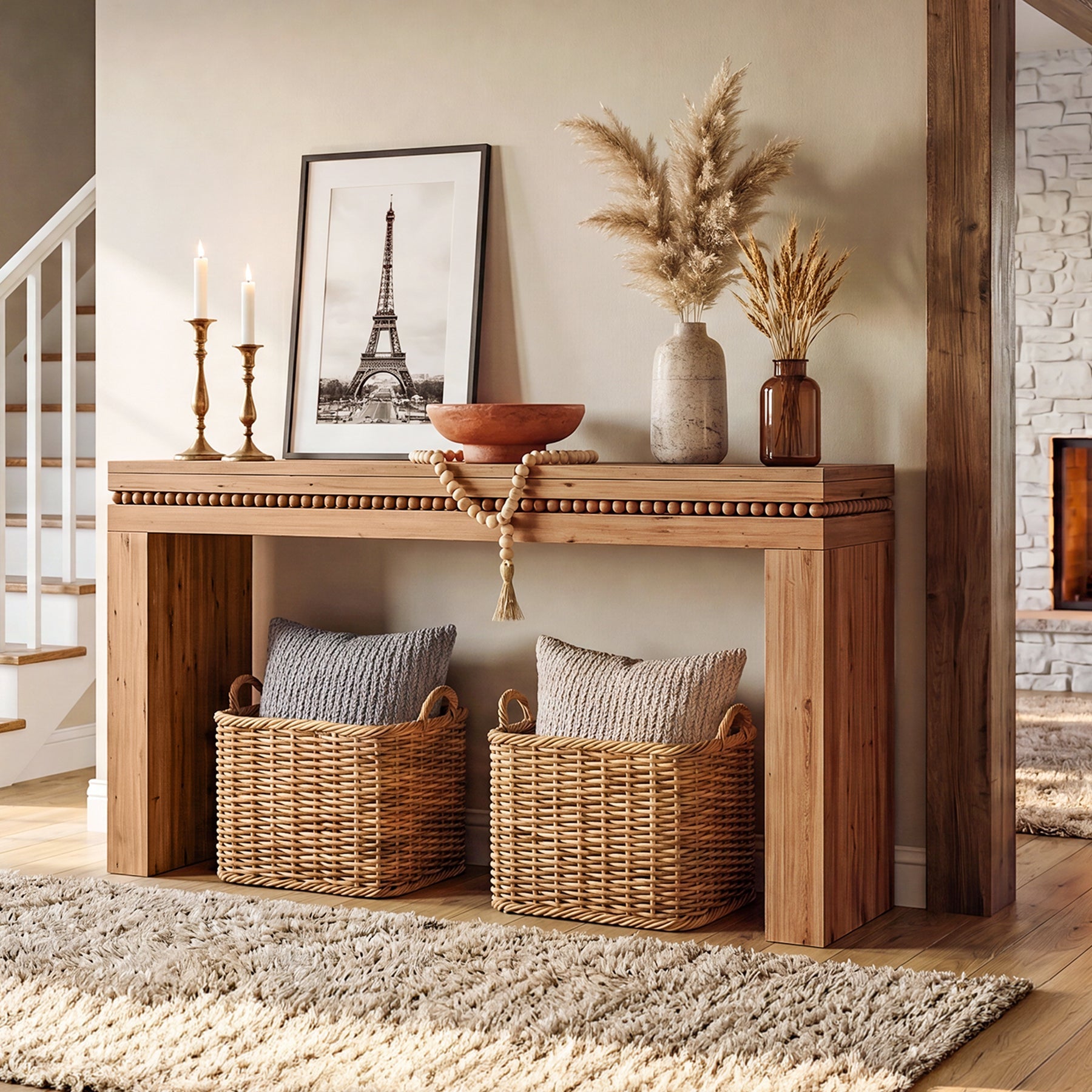 63" Solid Wood Console Table, Mid-Century Sofa Table Behind the Couch for Hallway Foyer