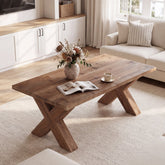 47" Solid Wood Coffee Table, Rectangular Cocktail Tea Table with X-shaped Legs for Living Room 3