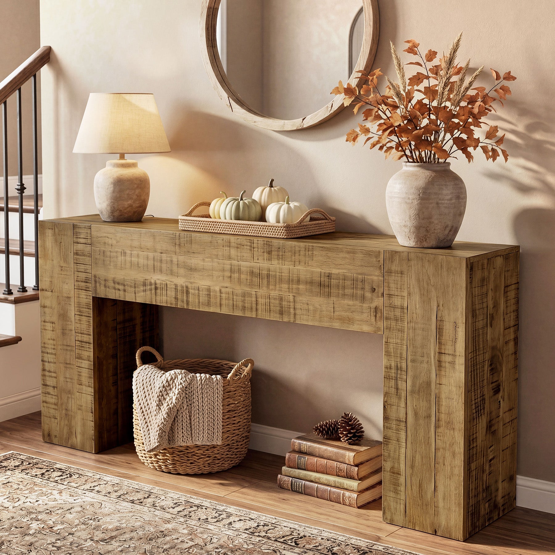 Solid Wood Console Table, 63" Farmhouse Sofa Table Behind Couch for Entryway
