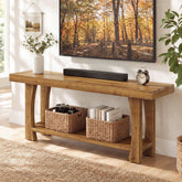 Solid Wood TV Stand, Farmhouse Media Console Table with 2-Tier Open Shelves 3