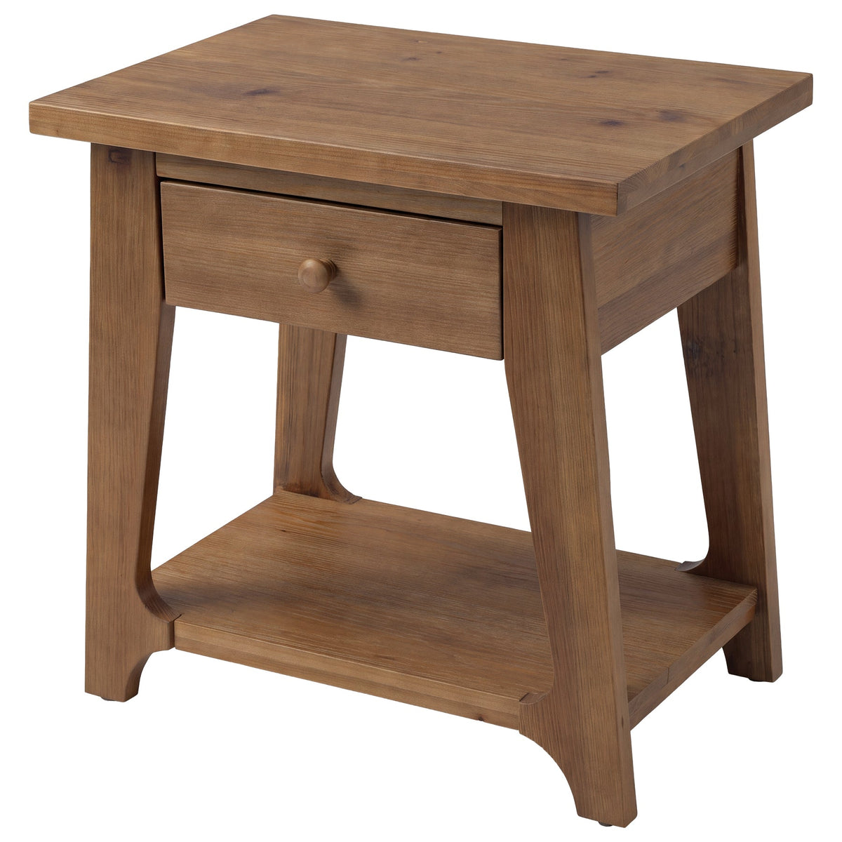 Solid Wood Nightstand, Farmhouse Bedside Table with Drawer & Open Shelf