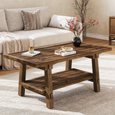 Solid Wood Coffee Table, 47" Rectangle Center Table with 2-Tier Shelves 3