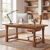 Solid Wood Executive Desk, 63" Rectangular Computer Desk with Trestle Base for Home Office 3