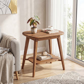 2-Tier Solid Wood End Table, Farmhouse Side Table with Rounded Corners for Small Spaces 3