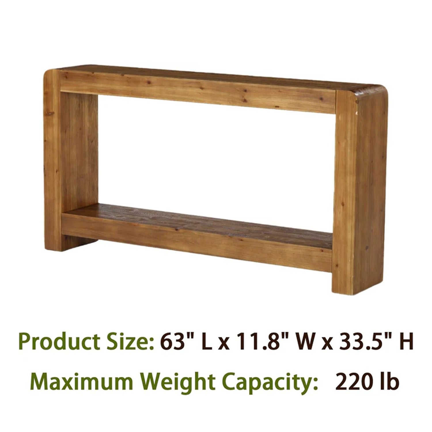 63" Solid Wood Console Table with Storage, 2-Tier Farmhouse Entryway Sofa Table