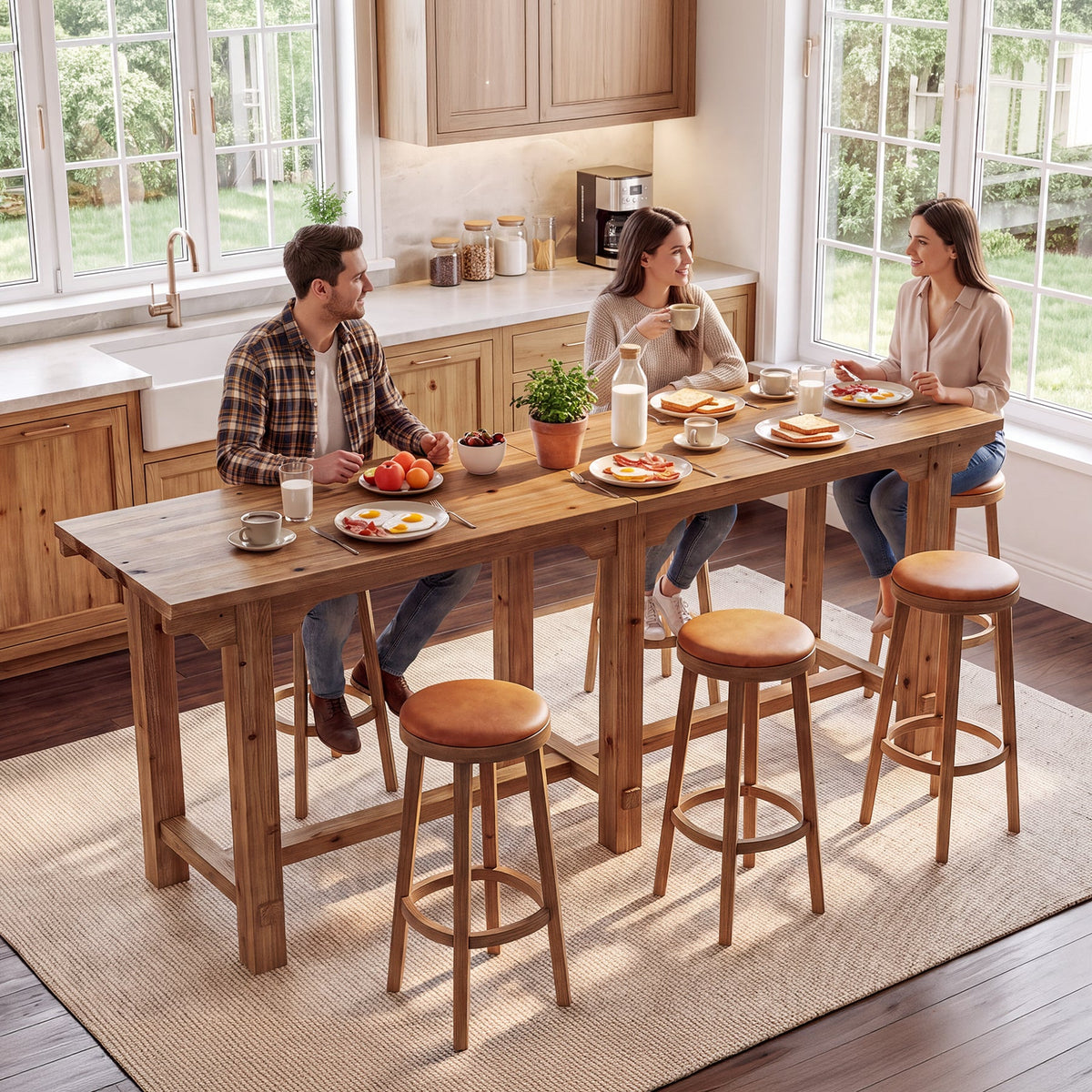 79" Extra Long Bar Table for 6-8, Counter Height Solid Wood Pub Table, Narrow High Top