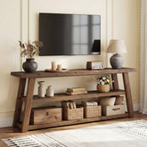 3-Tier Solid Wood TV Stand, 63" Entertainment Center with Open Shelves 3