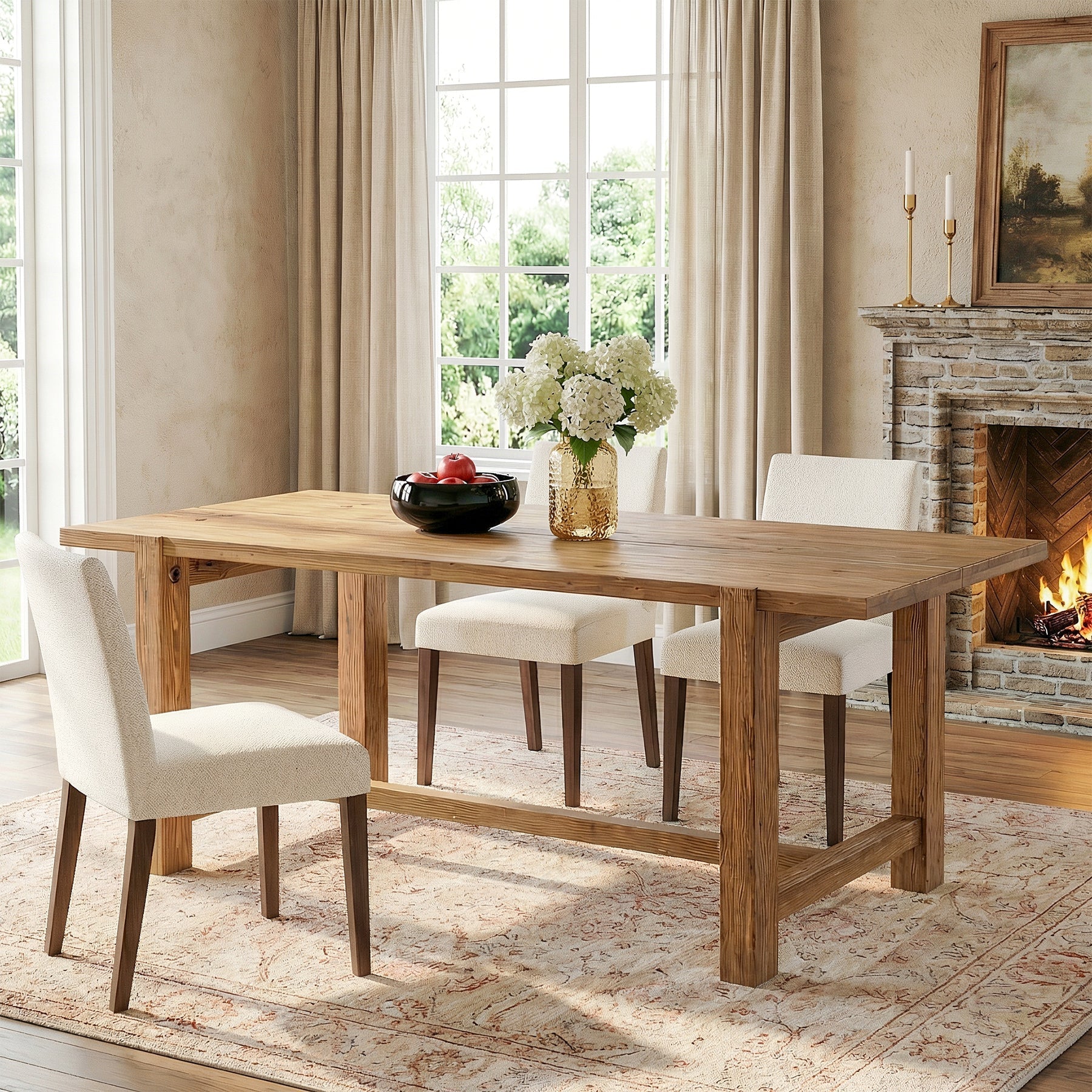 63 Inch Solid Wood Dining Table, Farmhouse Rectangular Table for Kitchen Dining Room 4-6 People