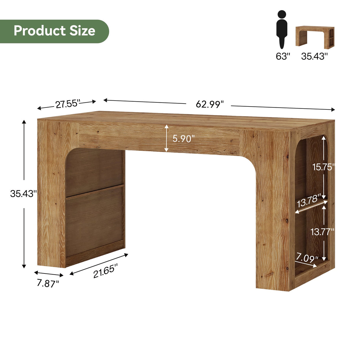 63" Solid Wood Kitchen Island with Storage Shelves, Kitchen & Dining Room