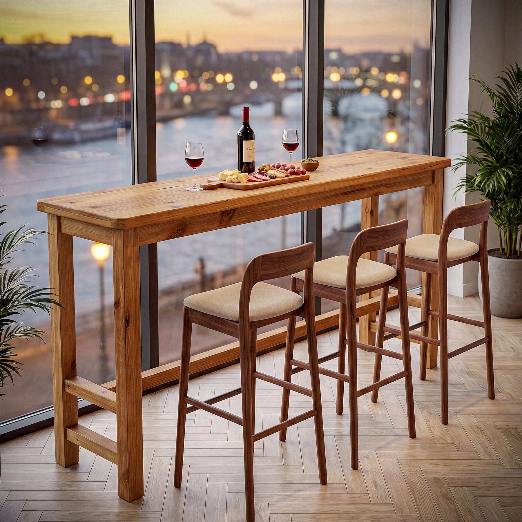 63" Solid Wood Bar Table, Rectangular Counter Height Pub Table for Home Bar