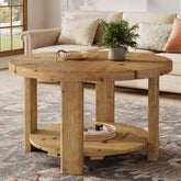 31.5" Solid Wood Coffee Table, Round Center Table with 2-Tier Storage 3