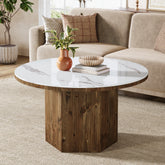 31.5" Round Coffee Table with Sintered Stone Top and Solid Wood Base 3