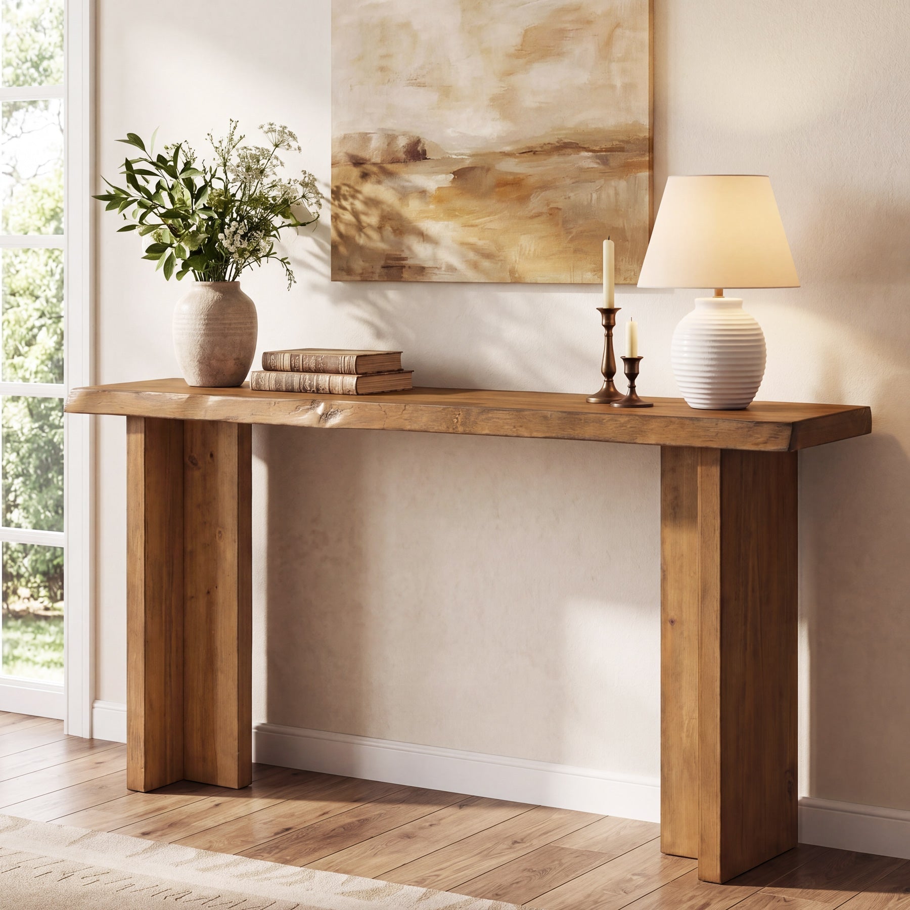 63" Solid Wood Console Table, Narrow Farmhouse Sofa Table for Entryway, Living Room