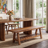 55" Solid Wood Dining Bench, Long 2-Tier Indoor Seating for Dining Room 3
