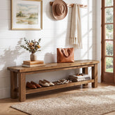 63" Solid Wood Entryway Bench with Storage, 2-Tier Farmhouse Shoe Bench for Hallway 3