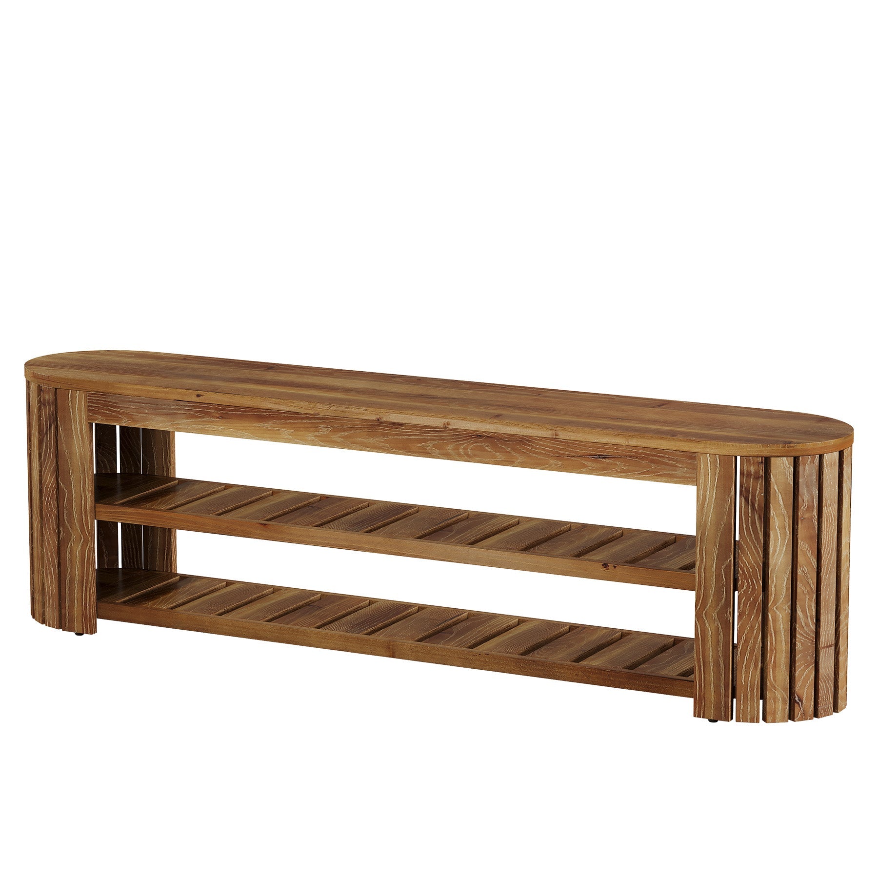 63" Solid Wood TV Stand, Entertainment Center with 2-Tier Shelves for 55/60/65/70-Inch TVs
