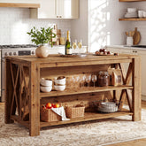 55" Solid Wood Kitchen Island, 3-Tier Stationary Storage Table For Kitchen Dining Room 3