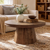 31.5" Solid Wood Round Coffee Table, Farmhouse Center Table With Tapered Pedestal 3