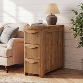 Solid Wood End Table with 3 Drawers, 24" Farmhouse Side Table for Small Spaces 3