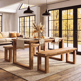 3-Piece Solid Wood Dining Table Set, Rectangular Kitchen Table with 2 Benches 3