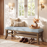 55" Upholstered Entryway Bench, Solid Wood Linen Bedroom Bench for Hallway 3