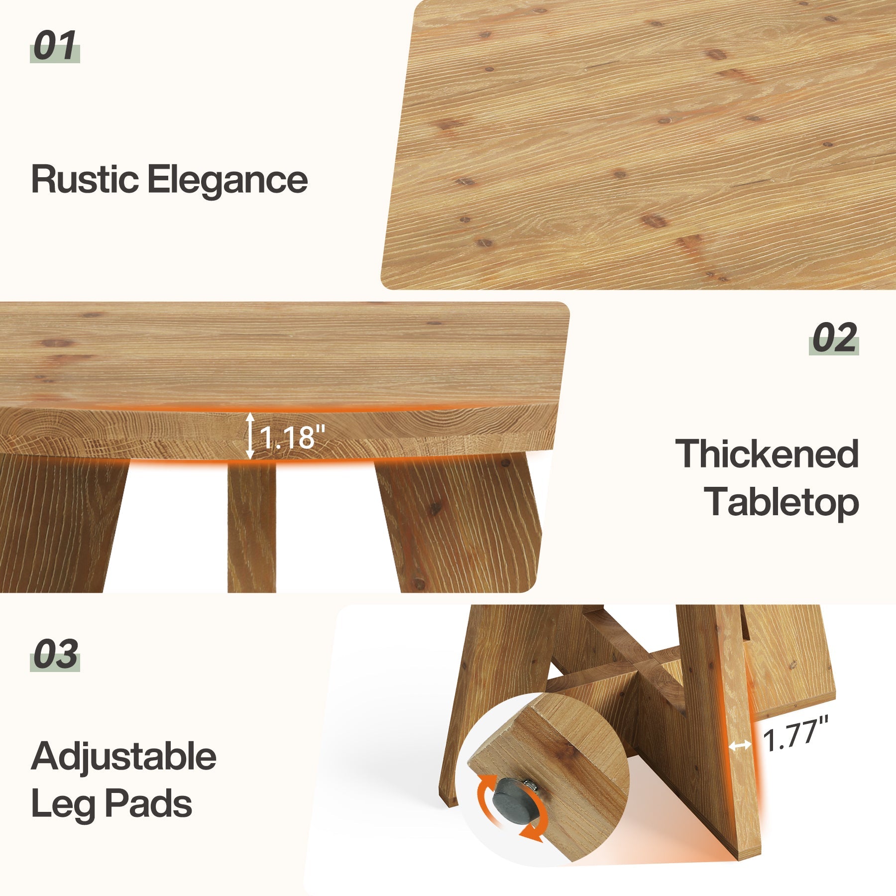 Solid Wood Round Dining Table, 47" Farmhouse Kitchen Table for 4-6