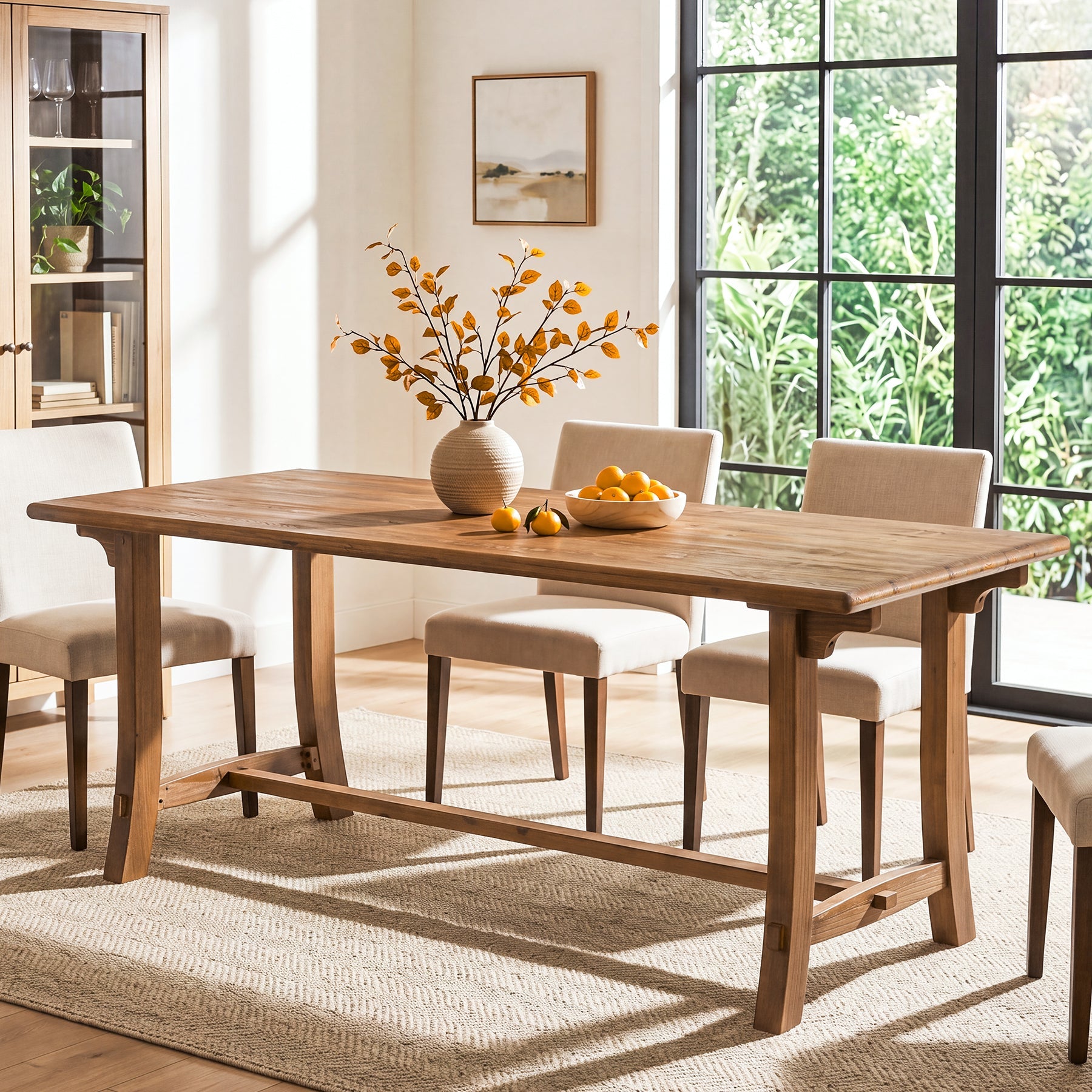 71" Farmhouse Trestle Dining Table for 6-8, Solid Wood Rectangle Kitchen Table
