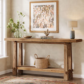 63" Solid Wood Console Table with Shelf, Farmhouse Narrow Entryway & Sofa Table for Hallway or Behind Couch 3