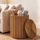 Fluted Round End Table, Solid Wood Cylinder Hidden Storage, No Assembly Nightstand 3