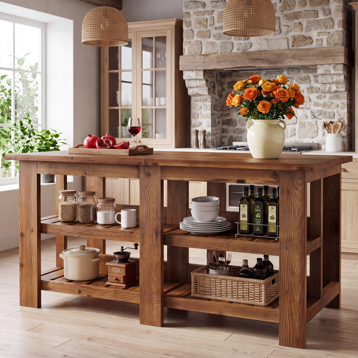 Tribesigns 70.9" Farmhouse Kitchen Island with Seating and Storage, Counter Height Table for Kitchen