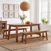 55" Farmhouse Dining Table Set with 2 Benches, Solid Wood Kitchen Table for 4 3