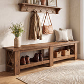 70.87" Solid Wood Entryway Shoe Bench, Farmhouse End of Bed Bench with Storage 3