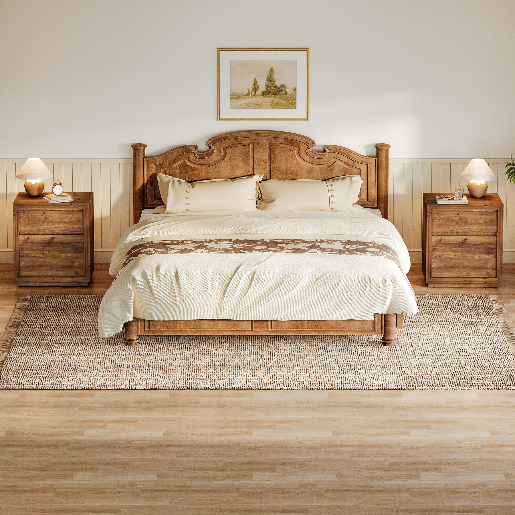 Solid Wood Farmhouse Nightstand, 3-Drawer 23.62"  Bedside Table with Storage