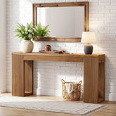 63" Solid Wood Farmhouse Console Table, Narrow Entryway Sofa Table with Fluted Legs 3