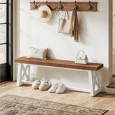 55" Farmhouse X-Leg Bench, Solid Wood Long Entryway Hallway Bench, Dining Room 3