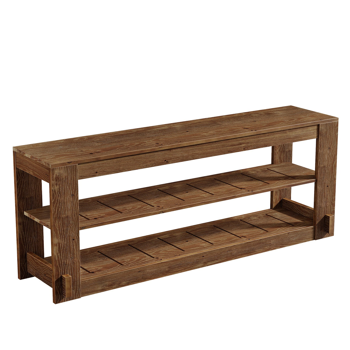 63" Solid Wood TV Stand, 3-Tier Media Entertainment Center for Living Room